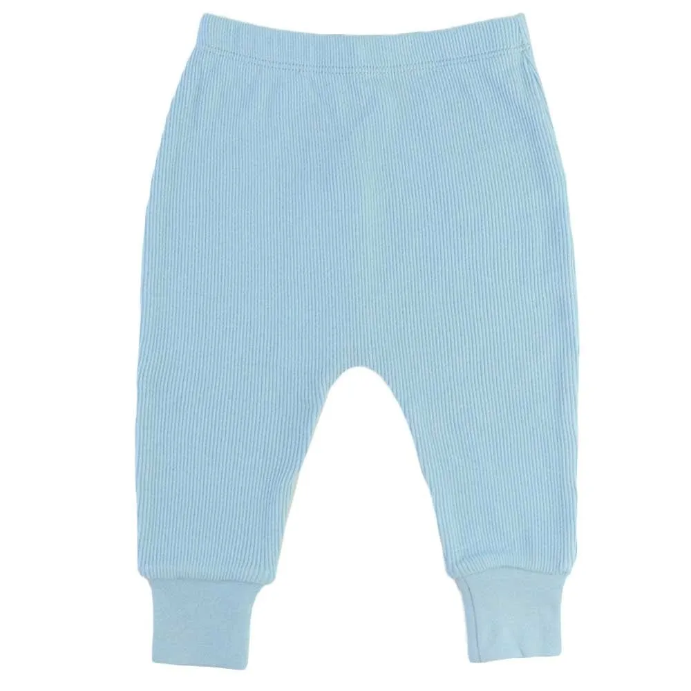 100% Certified Organic Cotton Rib-Knit Baby Sleep Pants - Blue