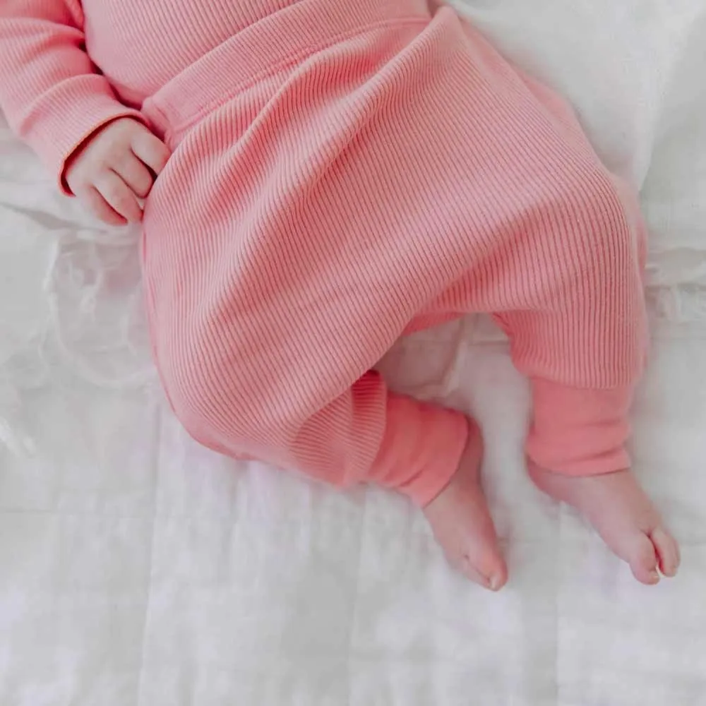 100% Certified Organic Cotton Rib-Knit Baby Sleep Pants - Pink