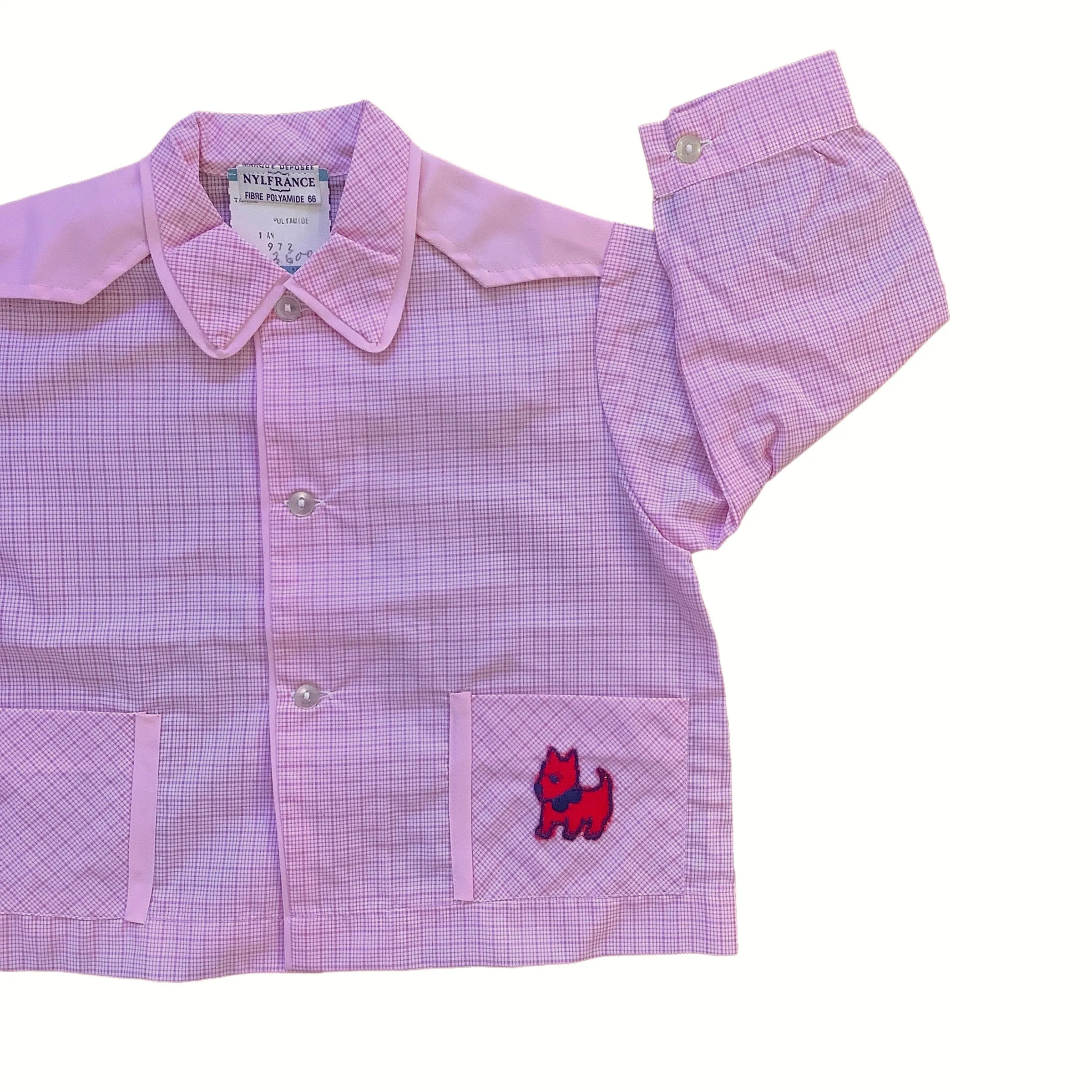 1960's Pink Check Nylon "Puppy" Top / Bib / Blouse / 9-12M