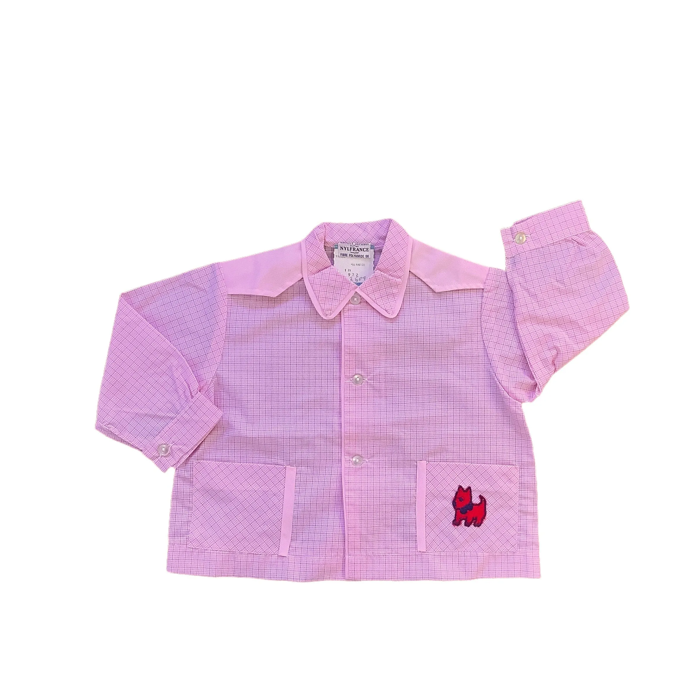 1960's Pink Check Nylon "Puppy" Top / Bib / Blouse / 9-12M