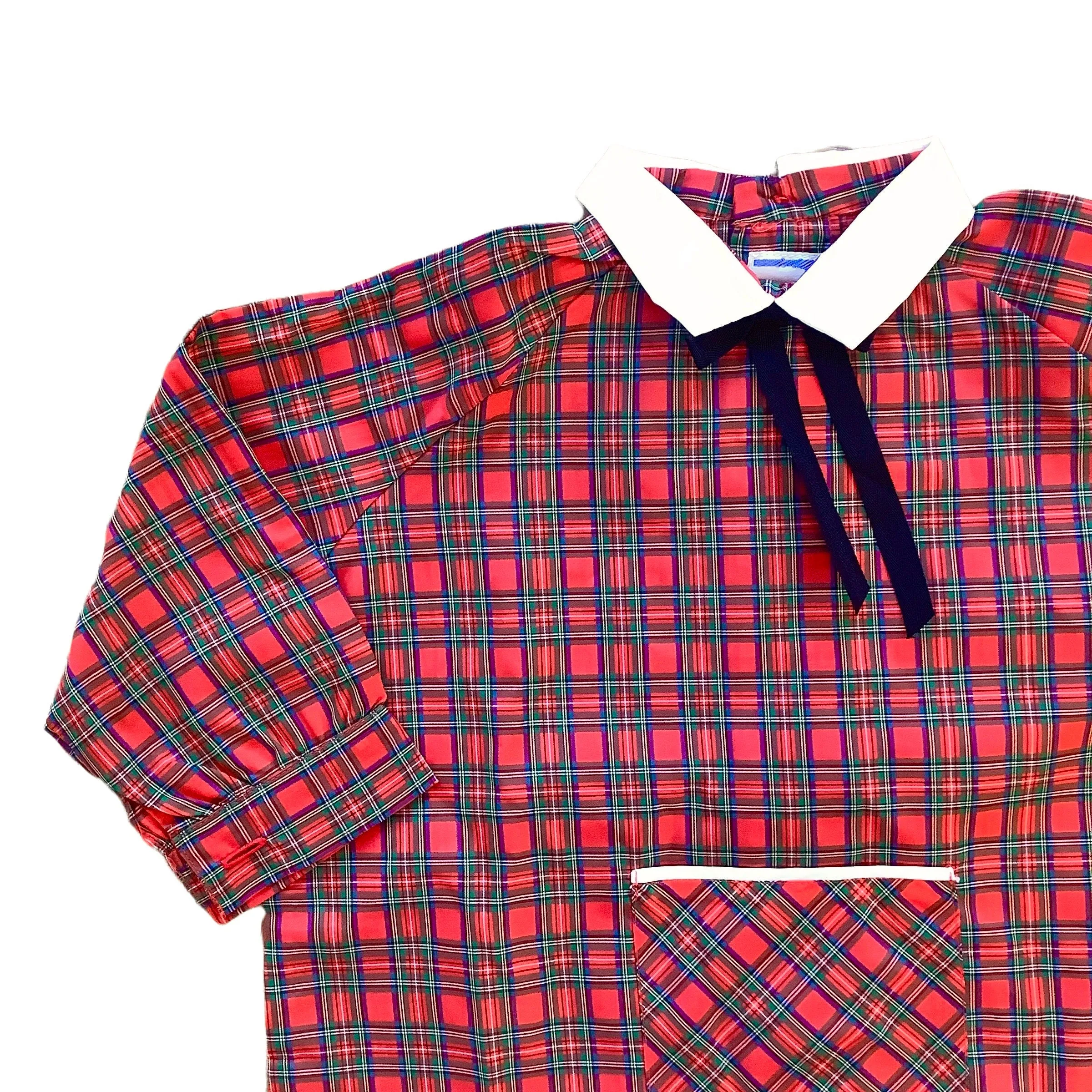 1960's Red Tartan Top / Bib / Blouse / 9-12M