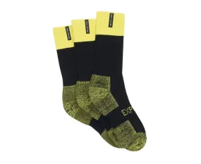 3 x Mens Bonds Explorer Tough Work Crew Cotton Socks - Black/Yellow