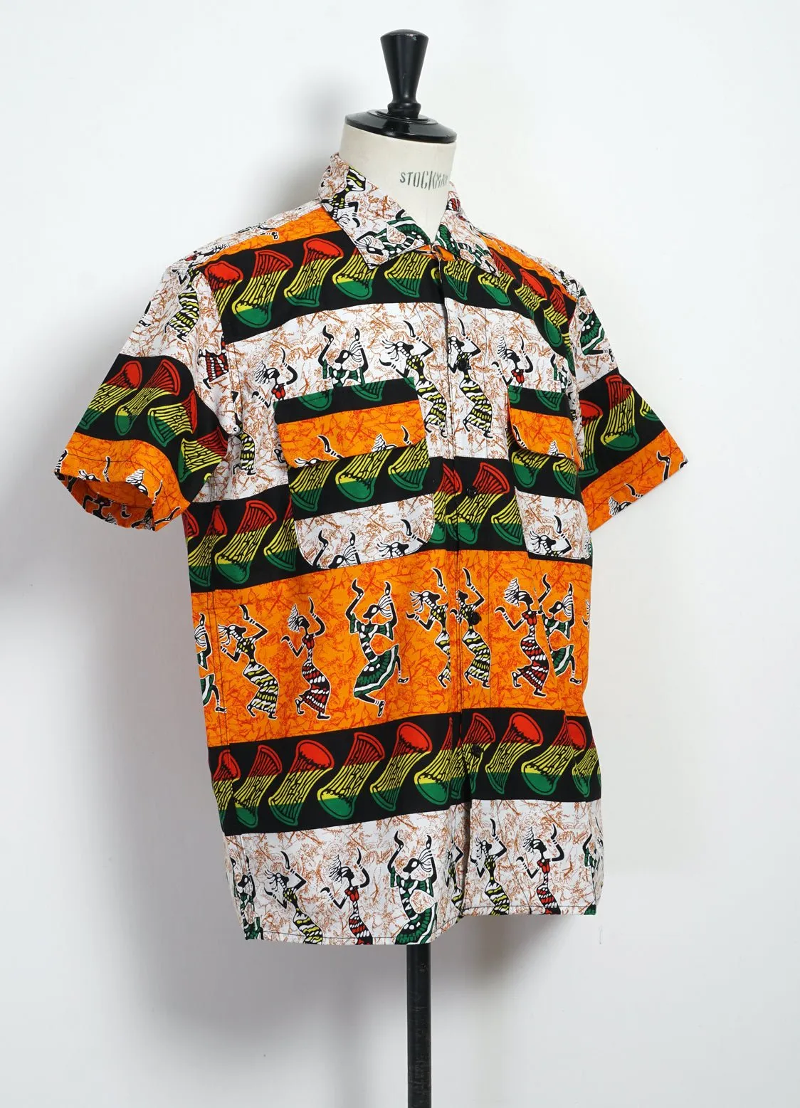 50s Milano Shirt | African Wax Block Print | Rasta