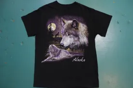 Alaska 80s Howling Wolf Moon Black Vintage T-Shirt