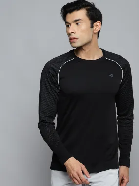 Alcis Men Black Slim Fit Training or Gym T-shirt