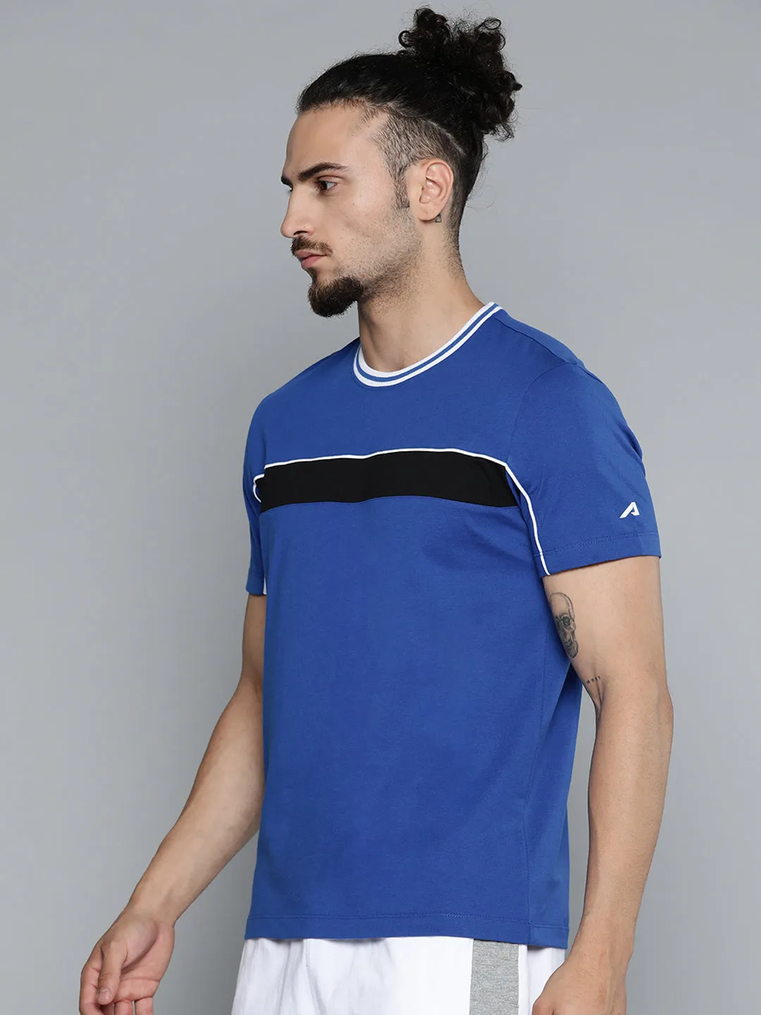 Alcis Men Blue Slim Fit Training or Gym T-shirt