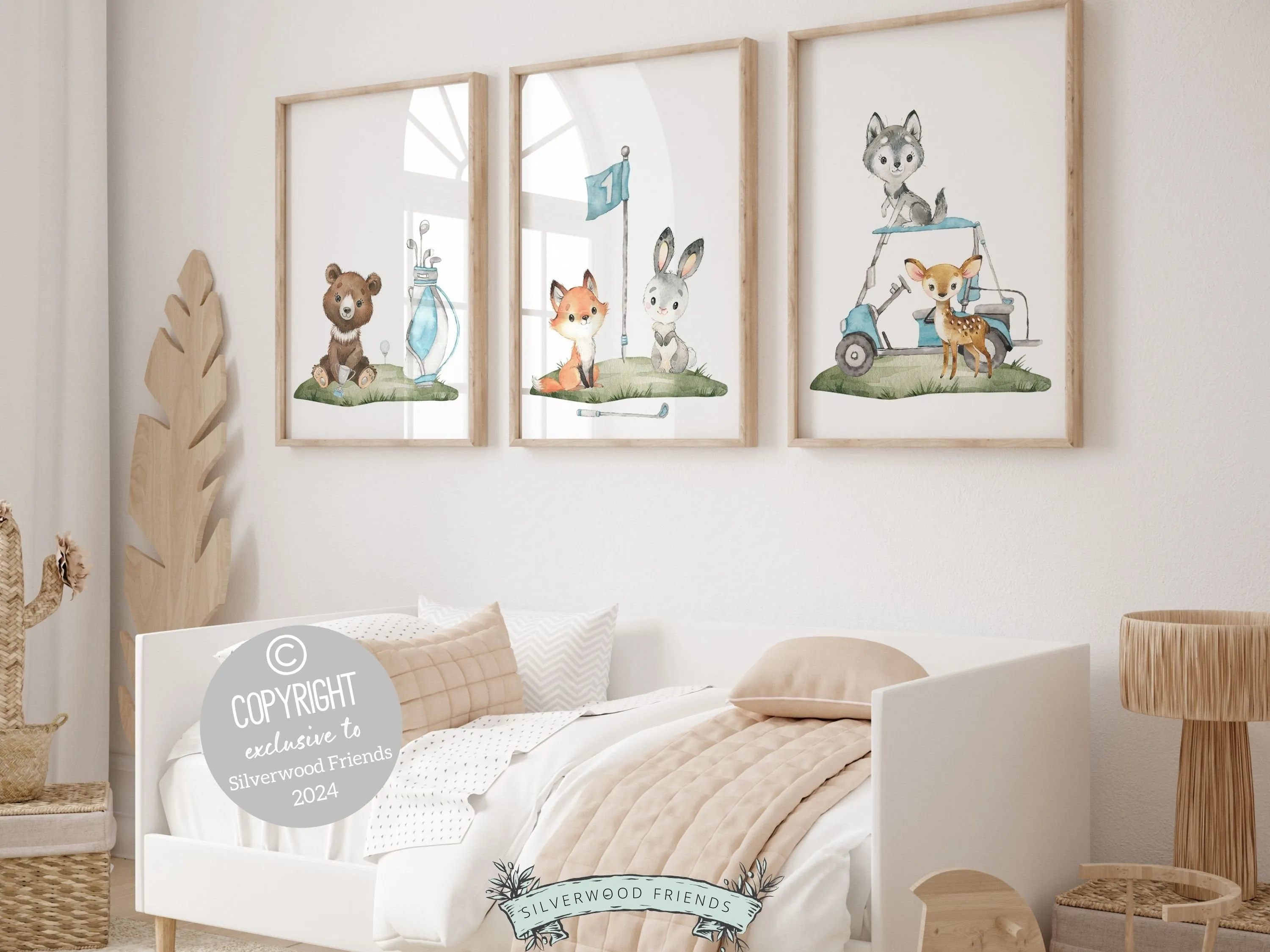 Animals Playing Golf Nursery Prints - Blue