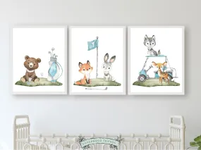 Animals Playing Golf Nursery Prints - Blue