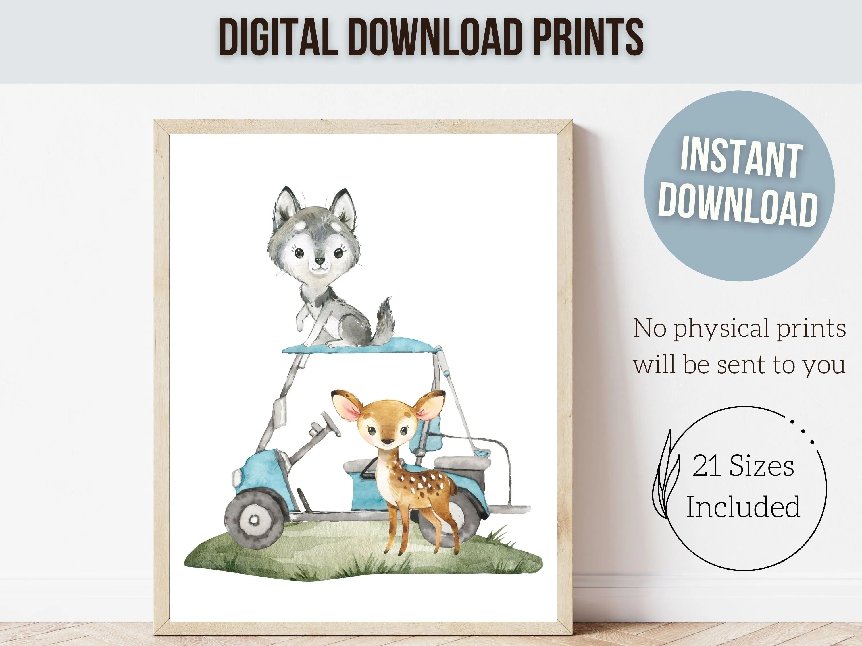 Animals Playing Golf Nursery Prints - Blue