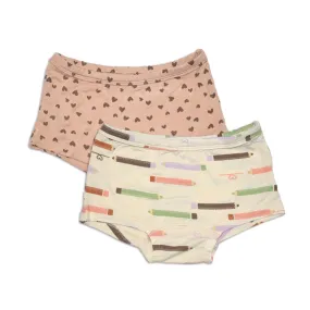 Bamboo Girls Boyshorts 2 Pack (Doodle Hearts/Pretty Pencils Print)