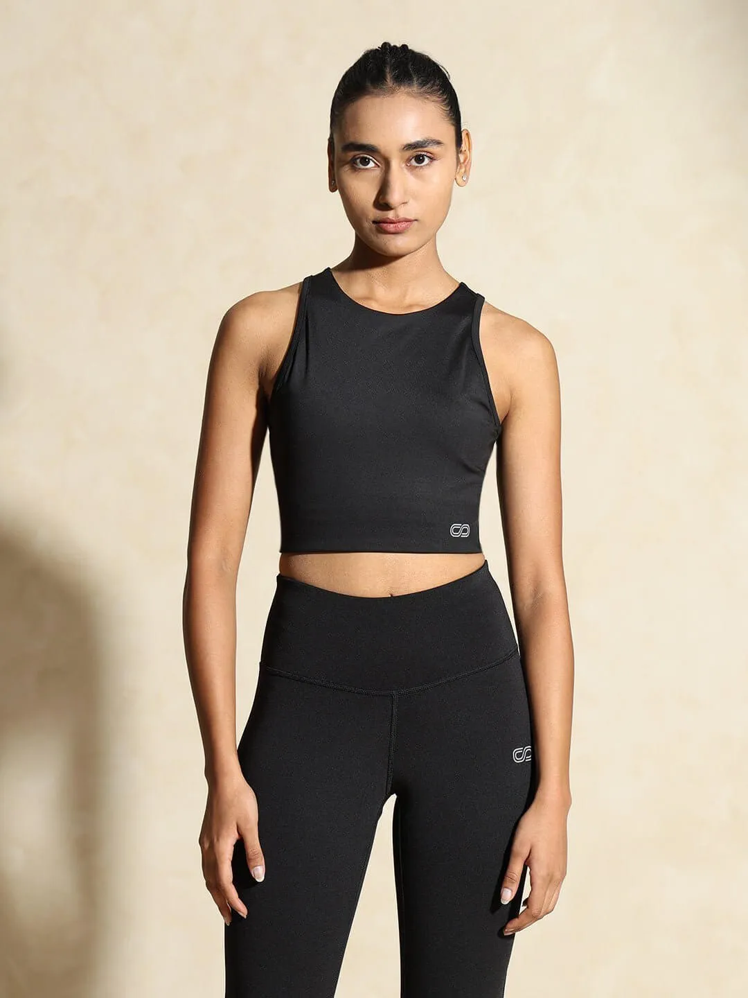 Black Keyhole Back Crop Top with Clasp & 7/8 Leggings