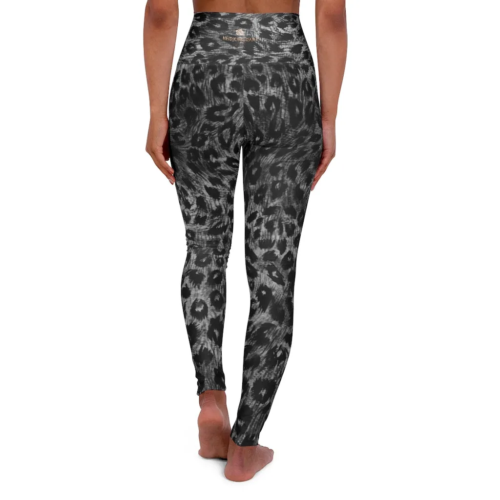 Black Leopard Women's Leggings, Premium Animal Print High Waisted Yoga Pants-Made in USA