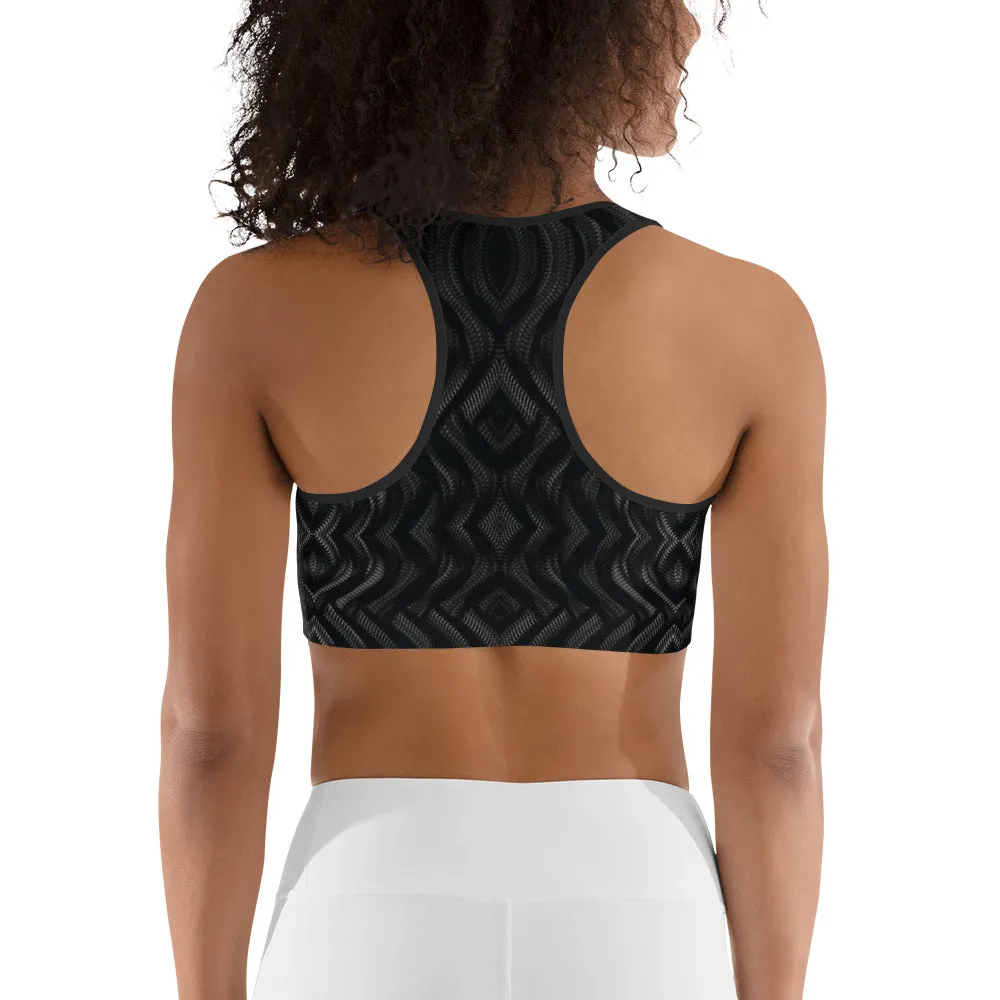 Black Zag Pattern Sports bra ,  XS - 2XL, Moisture-wicking fabric