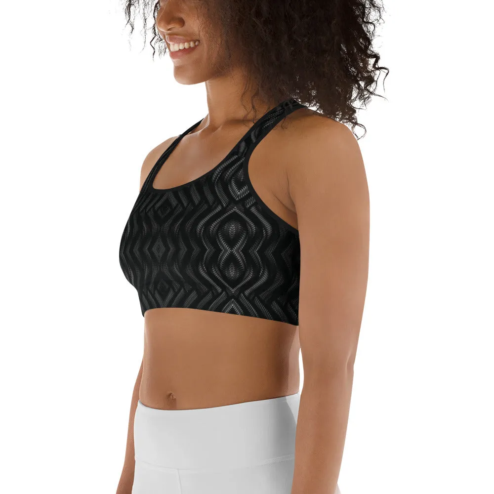 Black Zag Pattern Sports bra ,  XS - 2XL, Moisture-wicking fabric