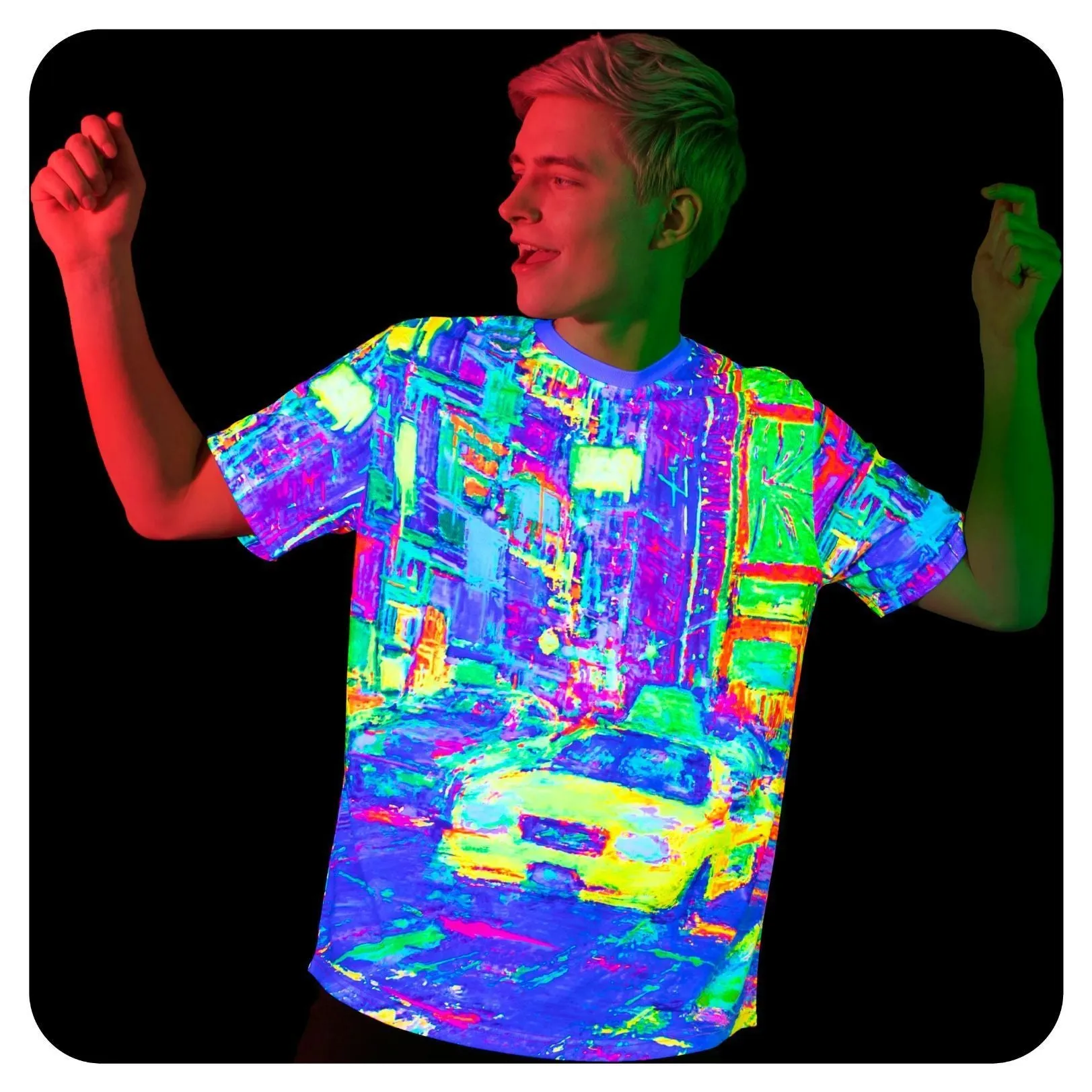 Blacklight Rave Tshirt Yellow Cab Glow in UV Fluorescent