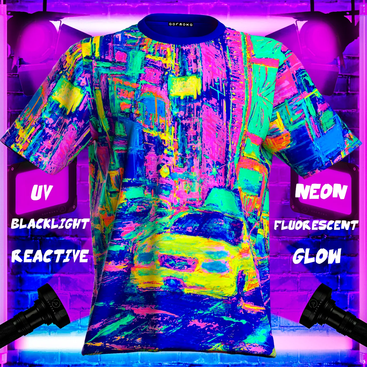 Blacklight Rave Tshirt Yellow Cab Glow in UV Fluorescent