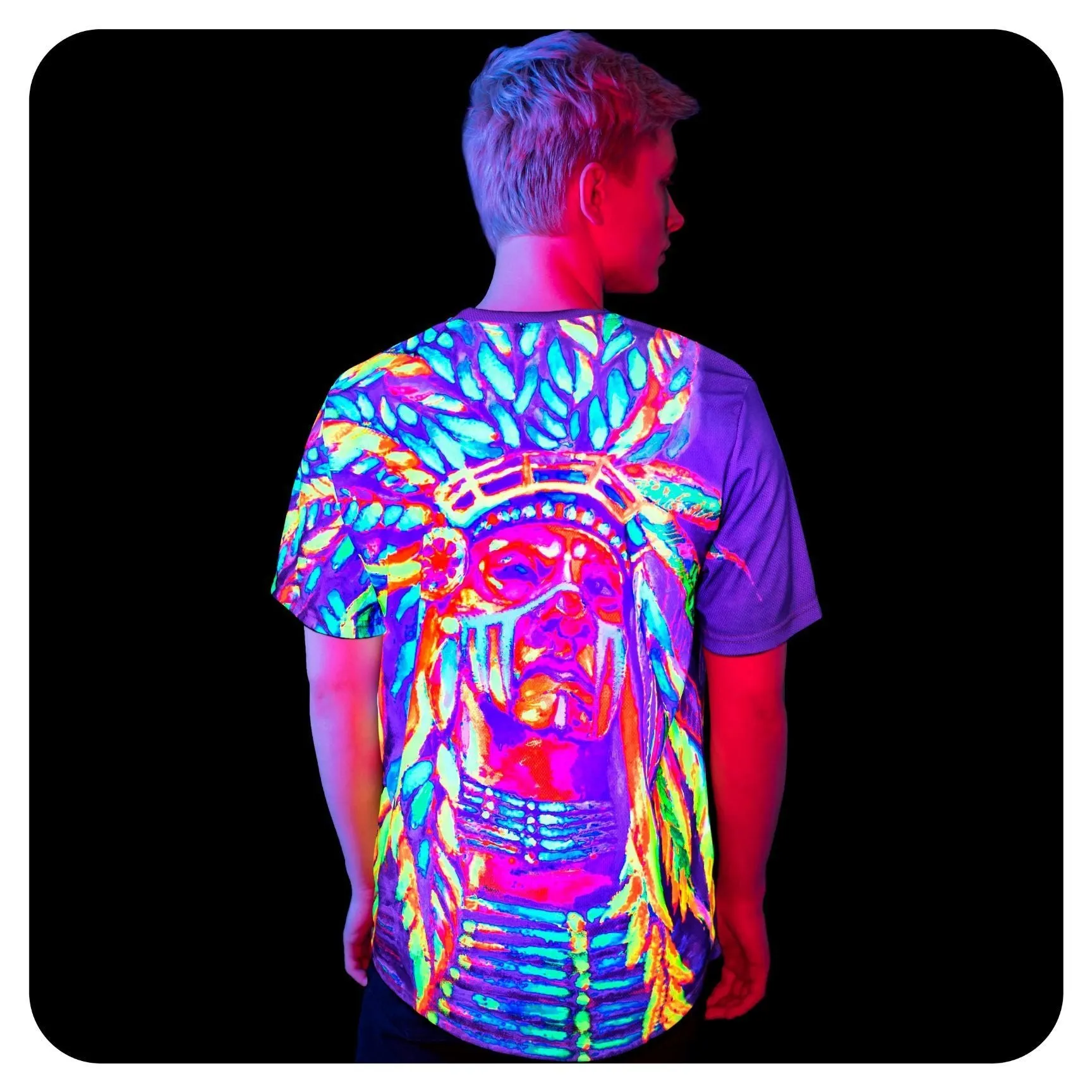 Blacklight Tee Shirt Nation Chief Glow in UV Fluorescent