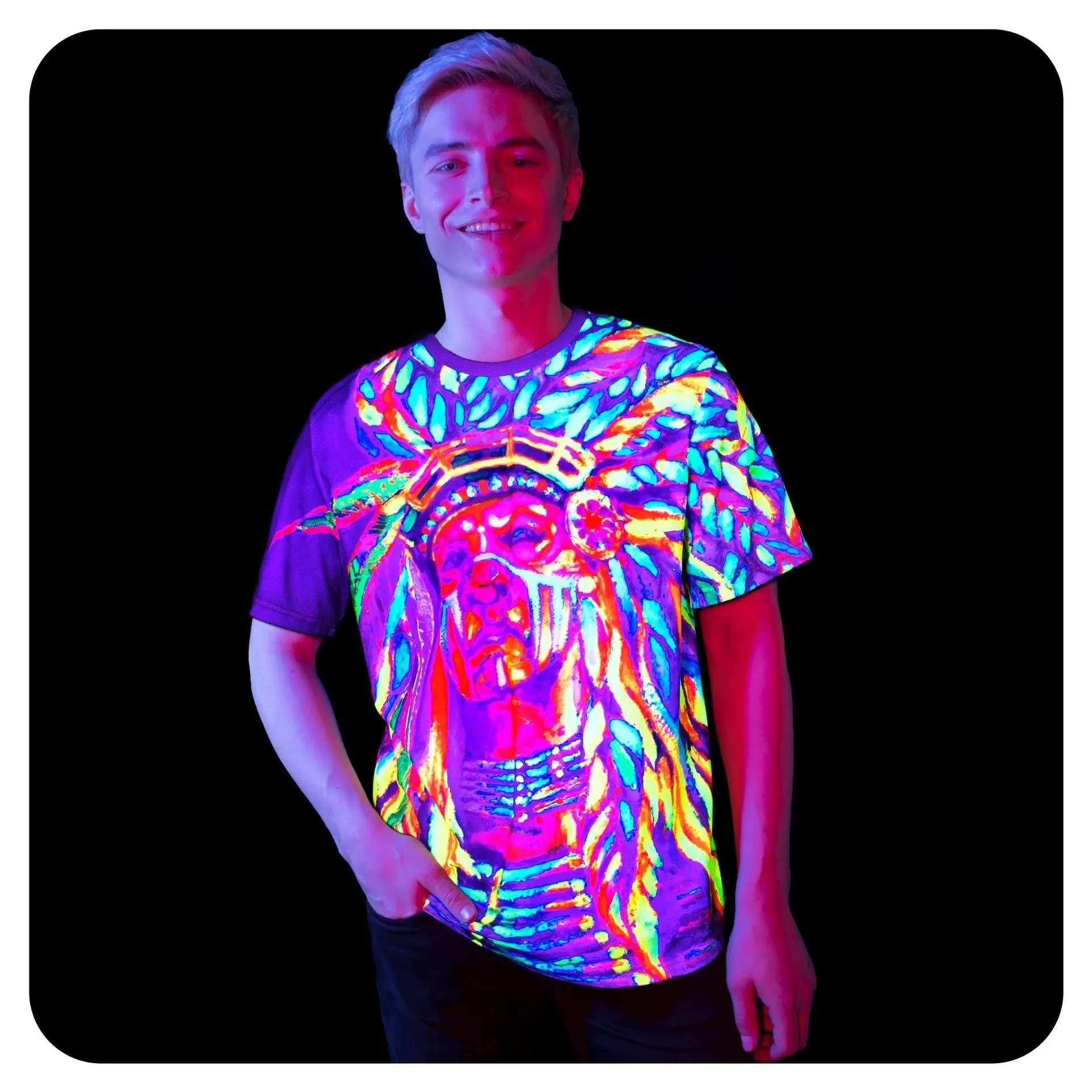 Blacklight Tee Shirt Nation Chief Glow in UV Fluorescent