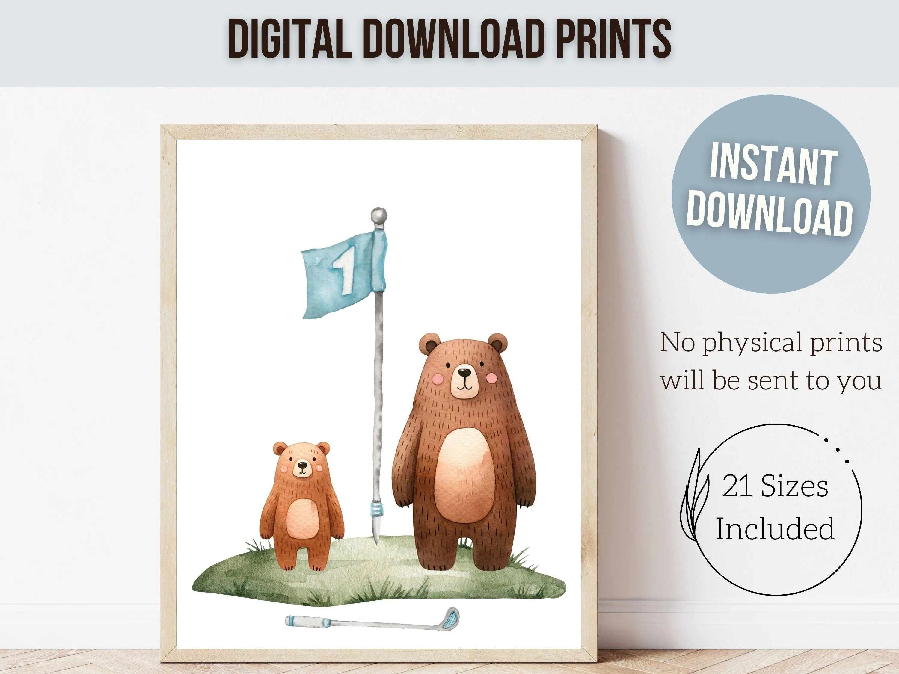 Blue Golf Nursery Prints - Woodland Bears