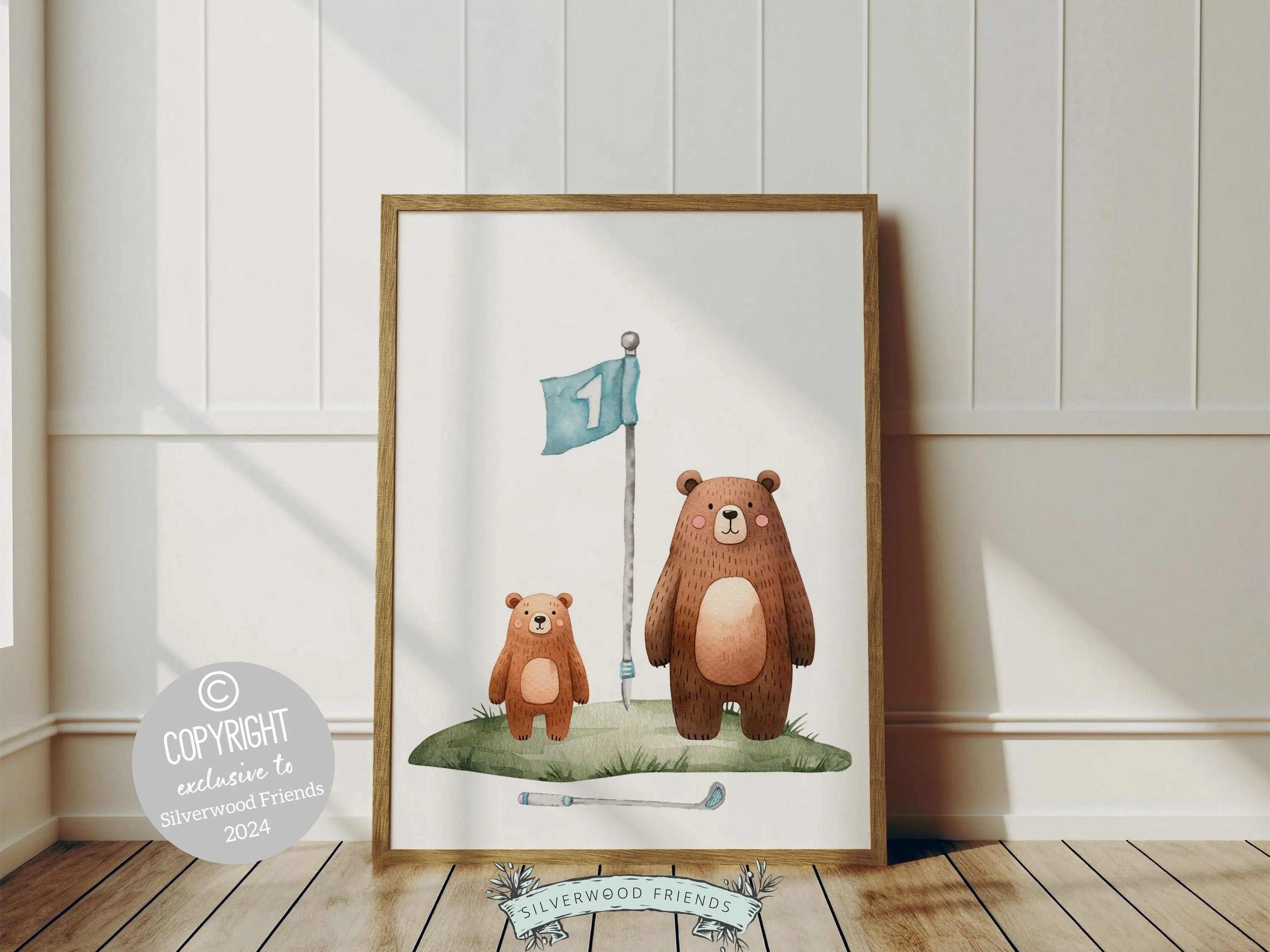 Blue Golf Nursery Prints - Woodland Bears