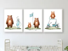 Blue Golf Nursery Prints - Woodland Bears