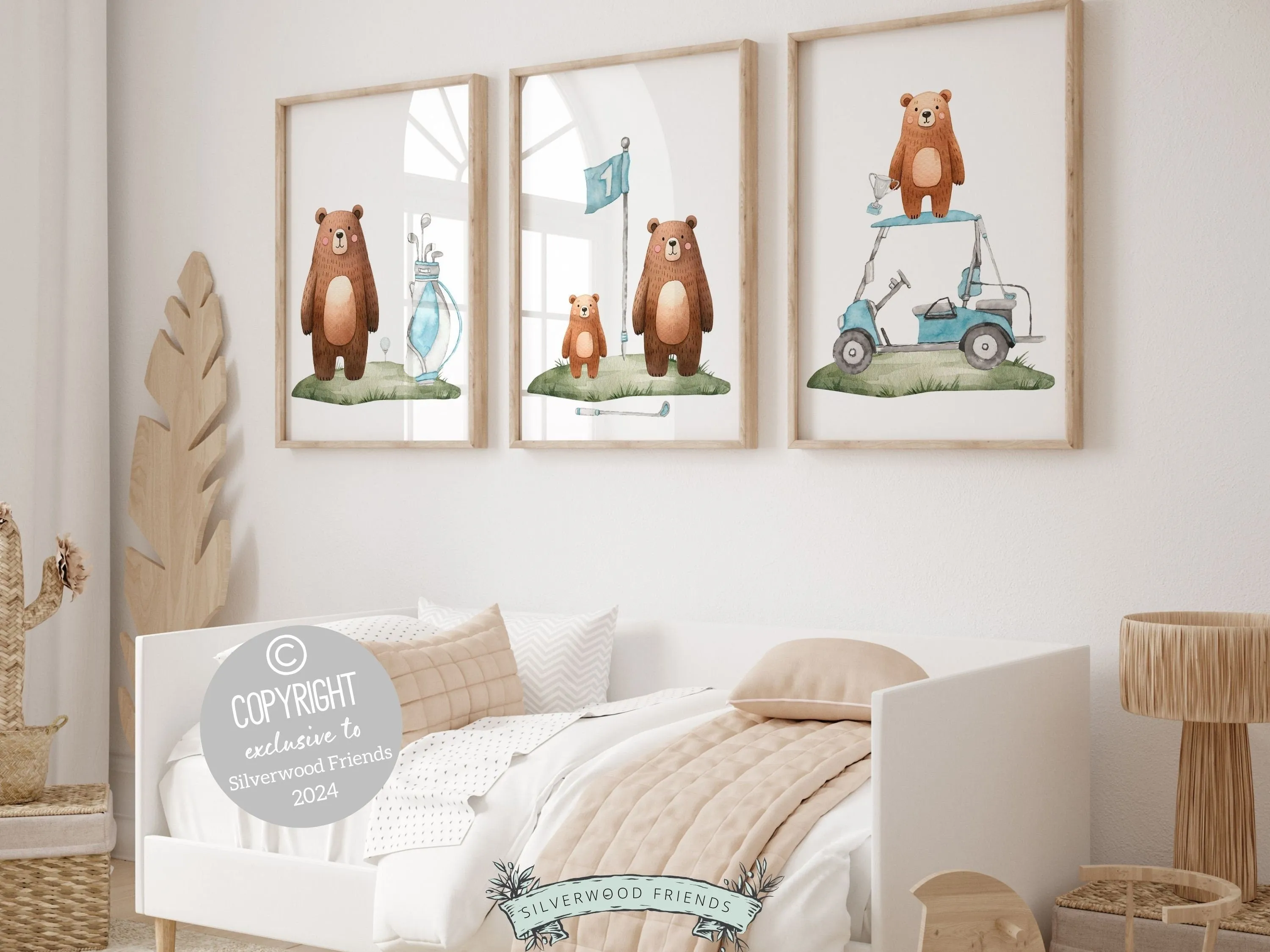 Blue Golf Nursery Prints - Woodland Bears