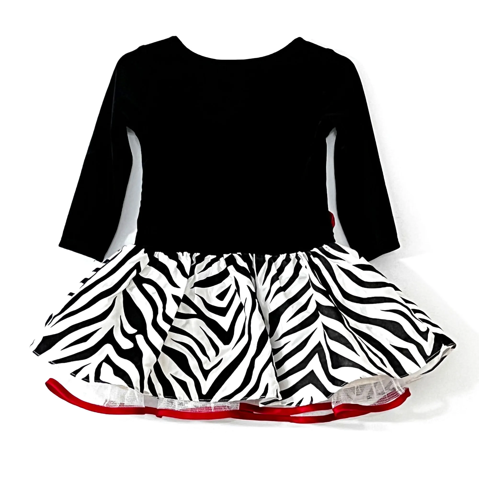 Bonnie Baby Animal Print Party Dress for Toddler Girl. 18M. Black Velvet, Red Bow