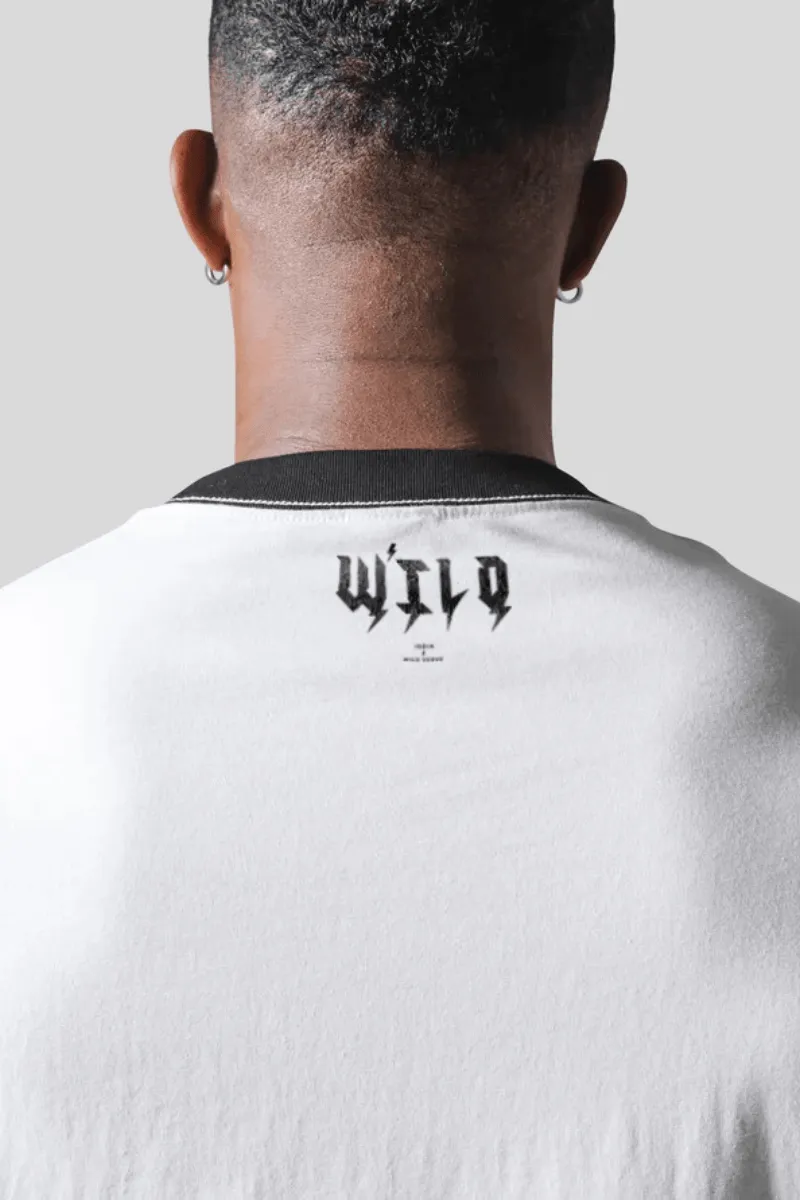 Born To Wild Oversized Black Rib Collar T-shirt (white)