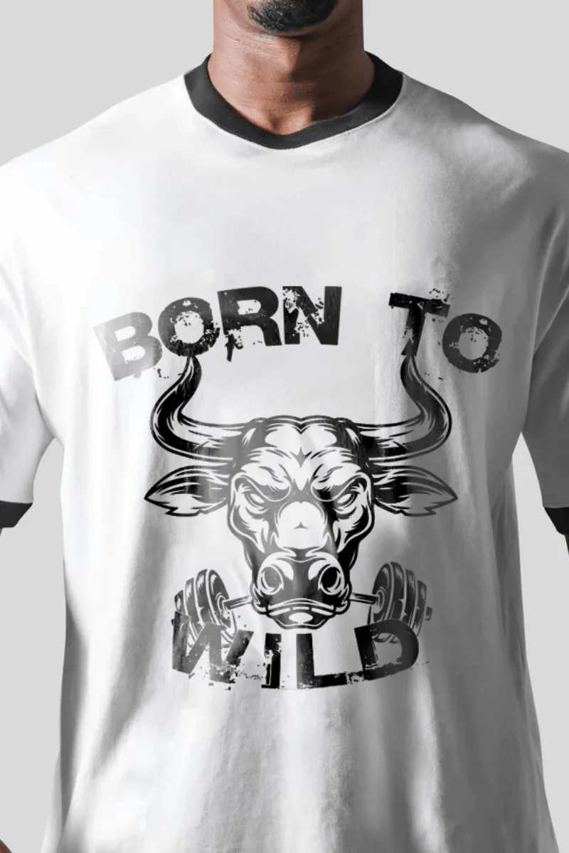 Born To Wild Oversized Black Rib Collar T-shirt (white)