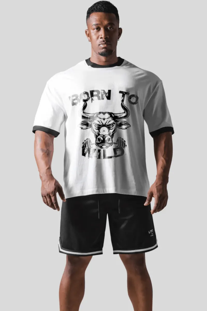 Born To Wild Oversized Black Rib Collar T-shirt (white)