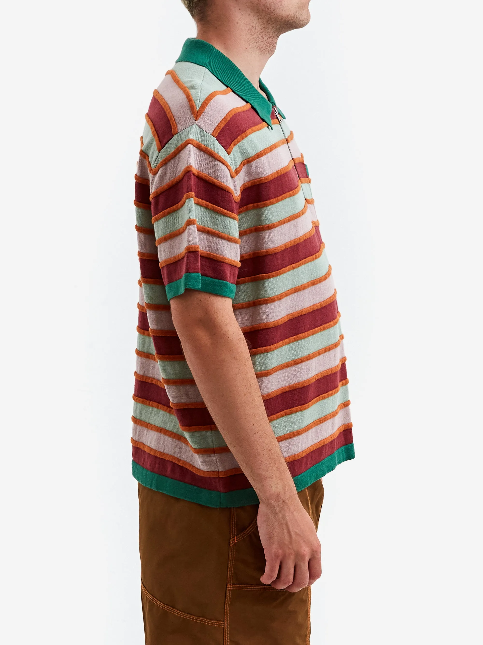 Brain Dead Lifted Stripe Half Zip Shirt - Red Multi