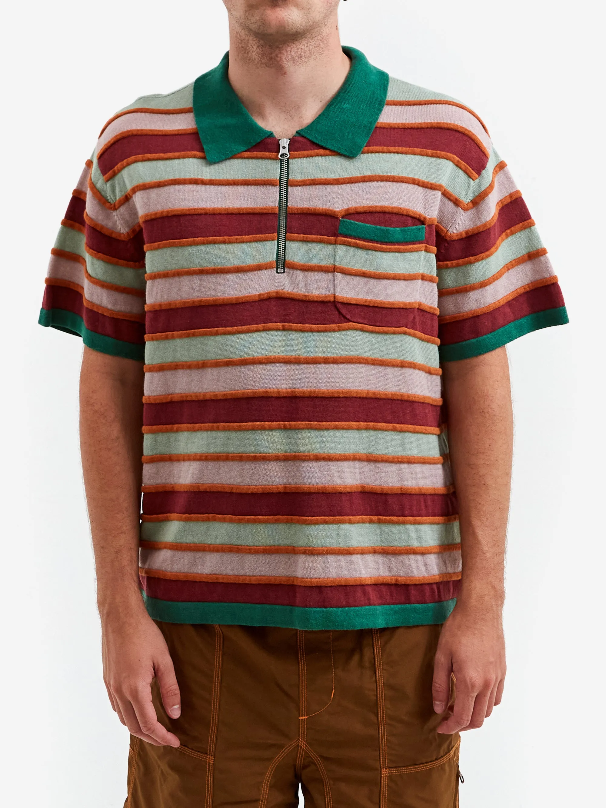 Brain Dead Lifted Stripe Half Zip Shirt - Red Multi