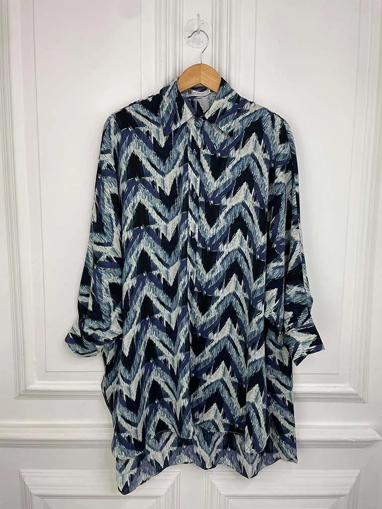 Chevron Print Shirt Tunic - Navy