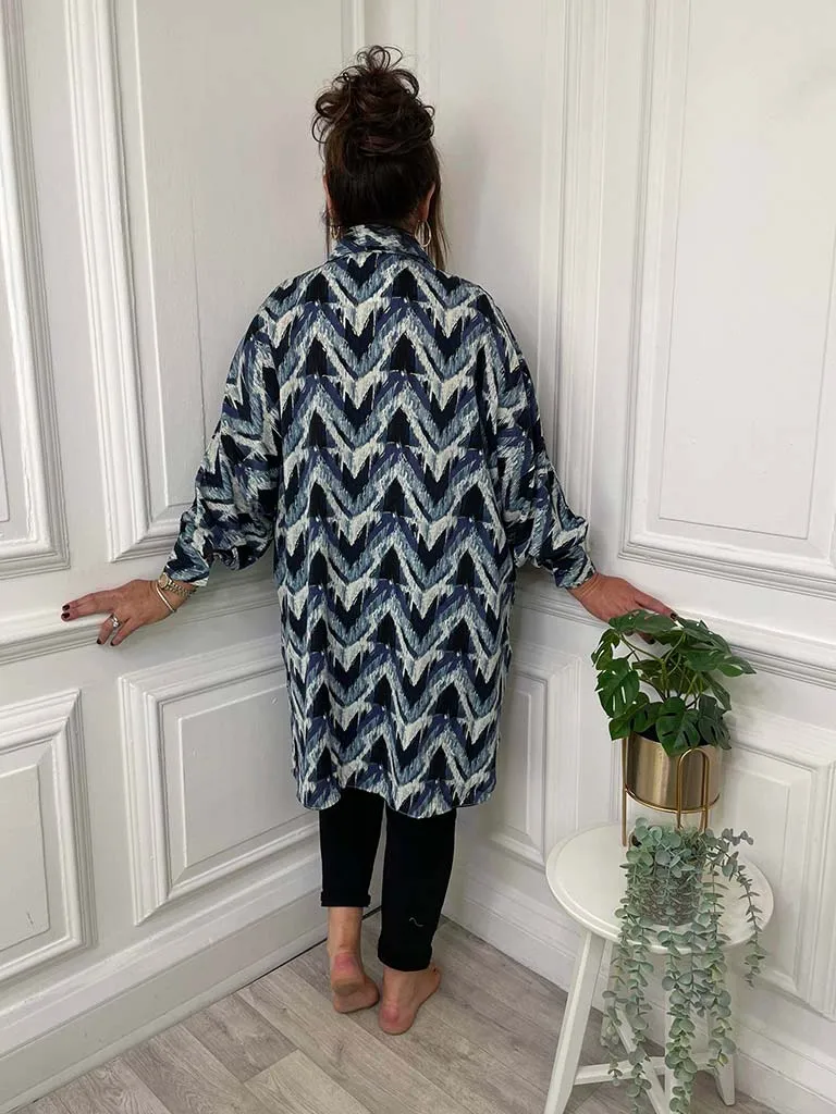 Chevron Print Shirt Tunic - Navy