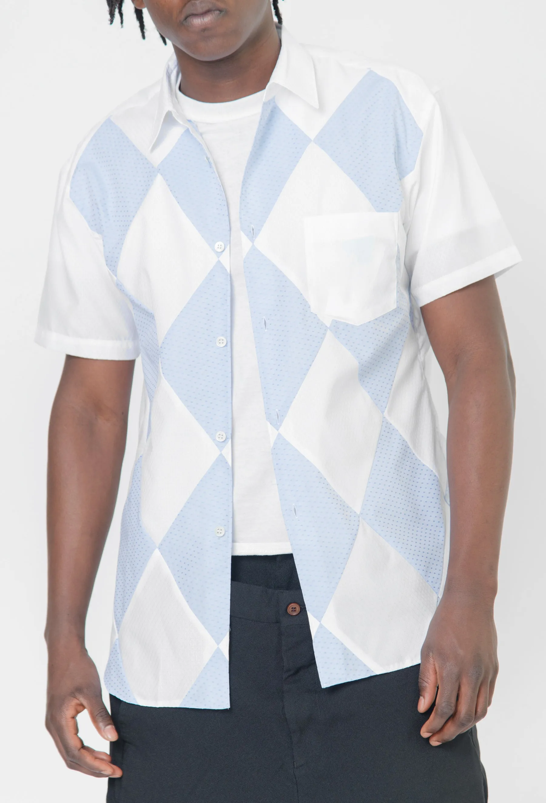 Cotton Dobby With Dot/Diamond Pattern Shirt White/Blue FM-B051-S24-1