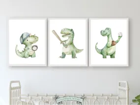 Green Dinosaur Baseball Nursery Prints