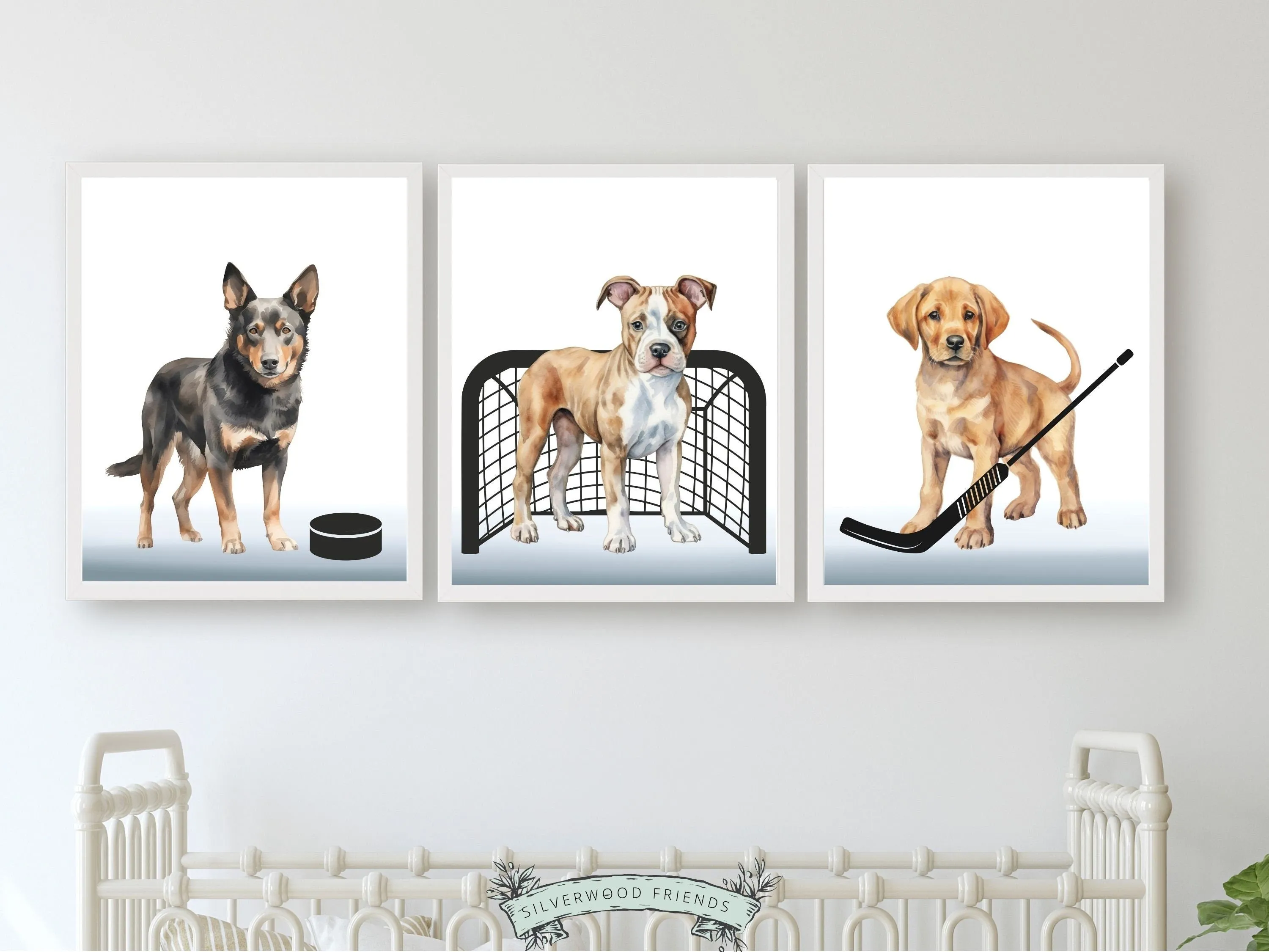 Ice Hockey Dogs Nursery Print