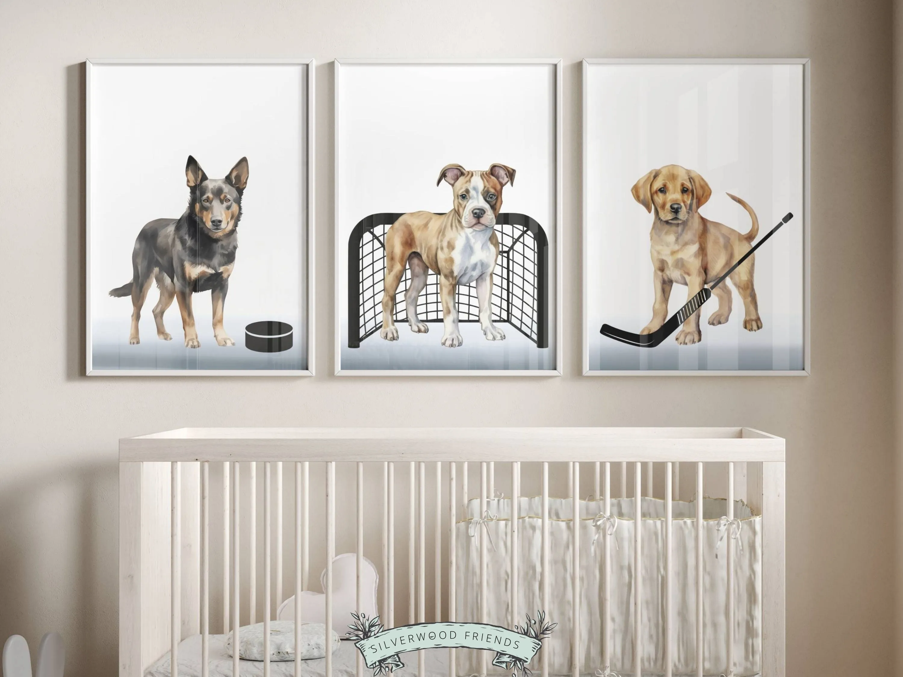 Ice Hockey Dogs Nursery Print