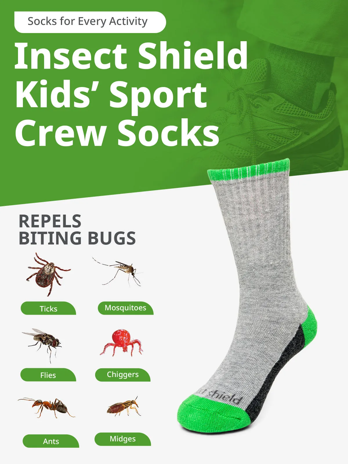 Insect Shield Kids' Sport Crew Socks