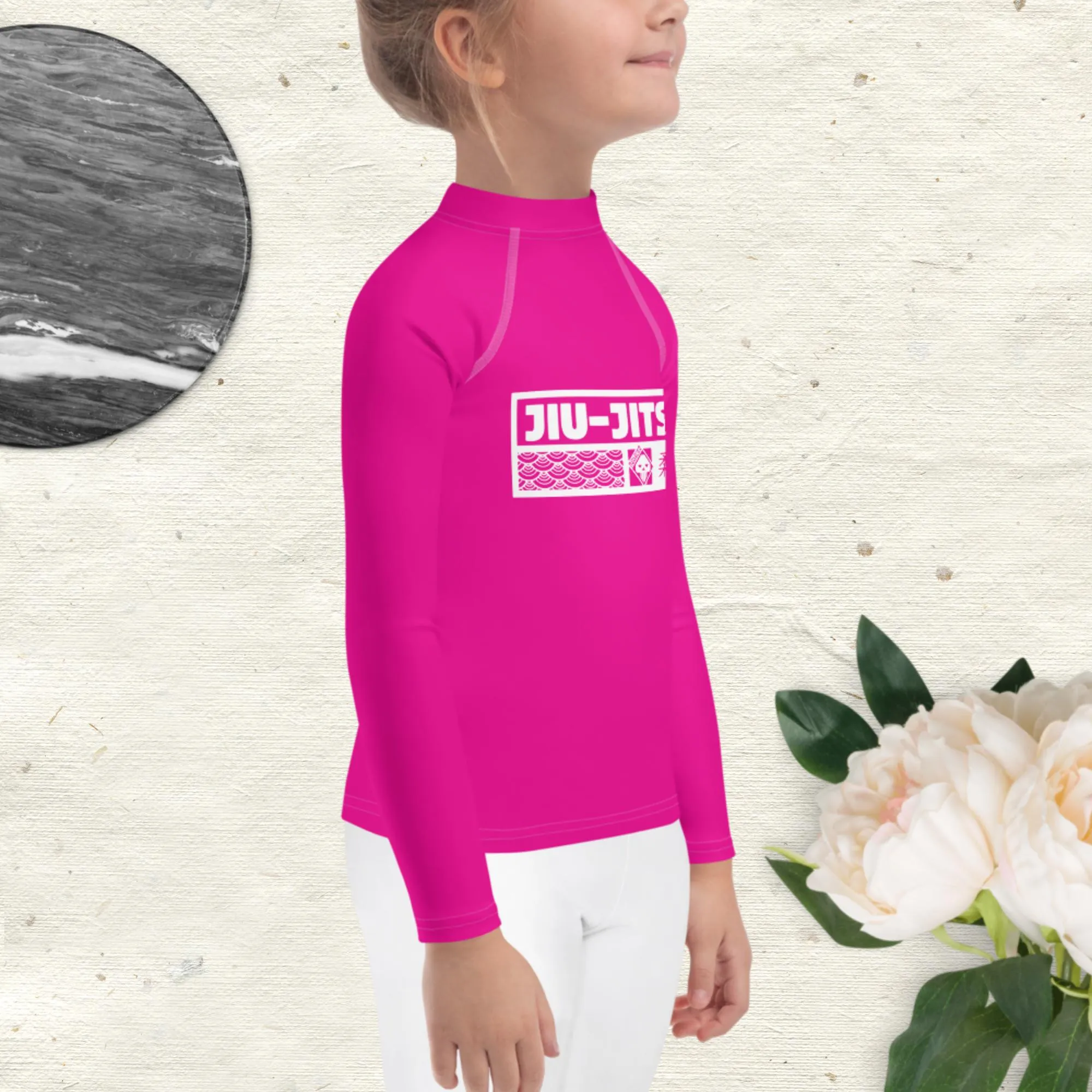 Kid's Girls Long Sleeve BJJ Rash Guard Jiu-Jitsu 003 - Hollywood Cerise