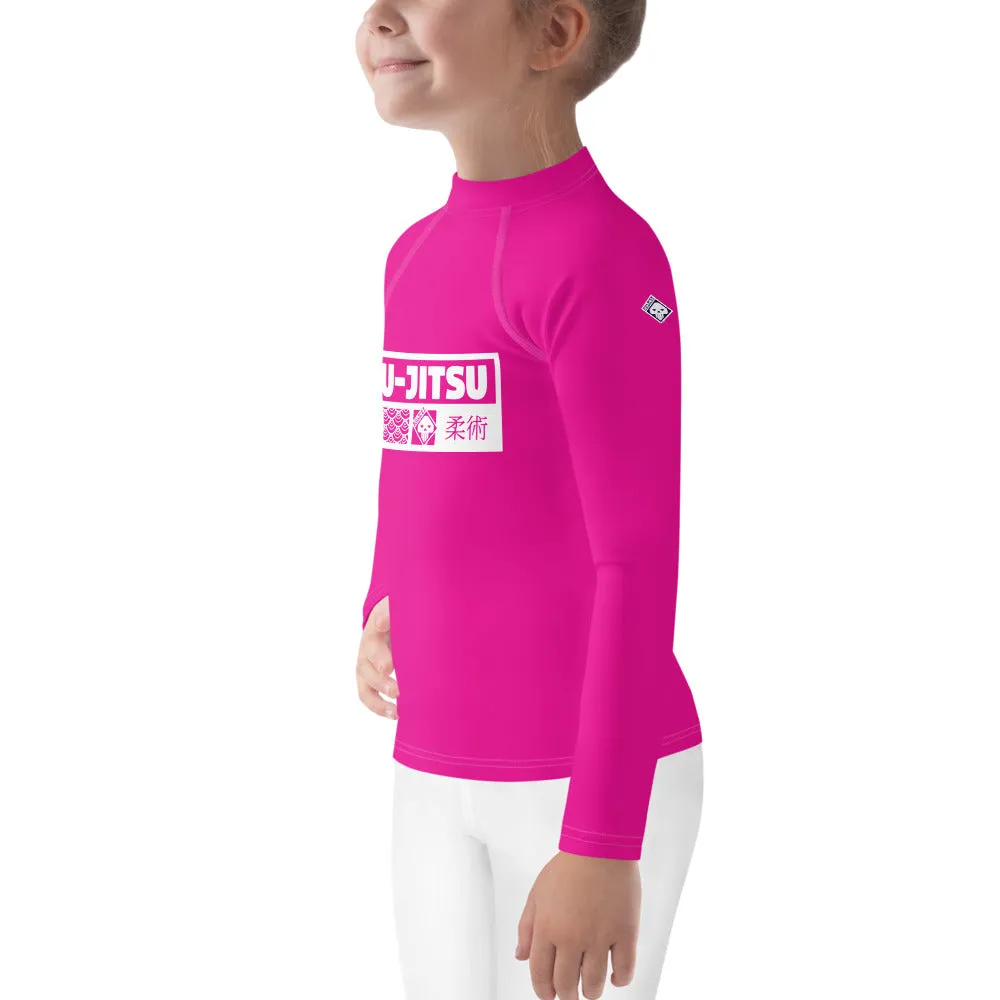 Kid's Girls Long Sleeve BJJ Rash Guard Jiu-Jitsu 003 - Hollywood Cerise