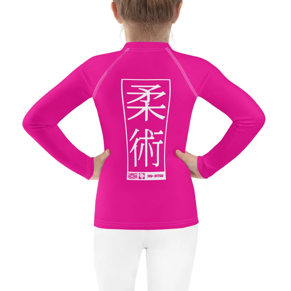 Kid's Girls Long Sleeve BJJ Rash Guard Jiu-Jitsu 003 - Hollywood Cerise