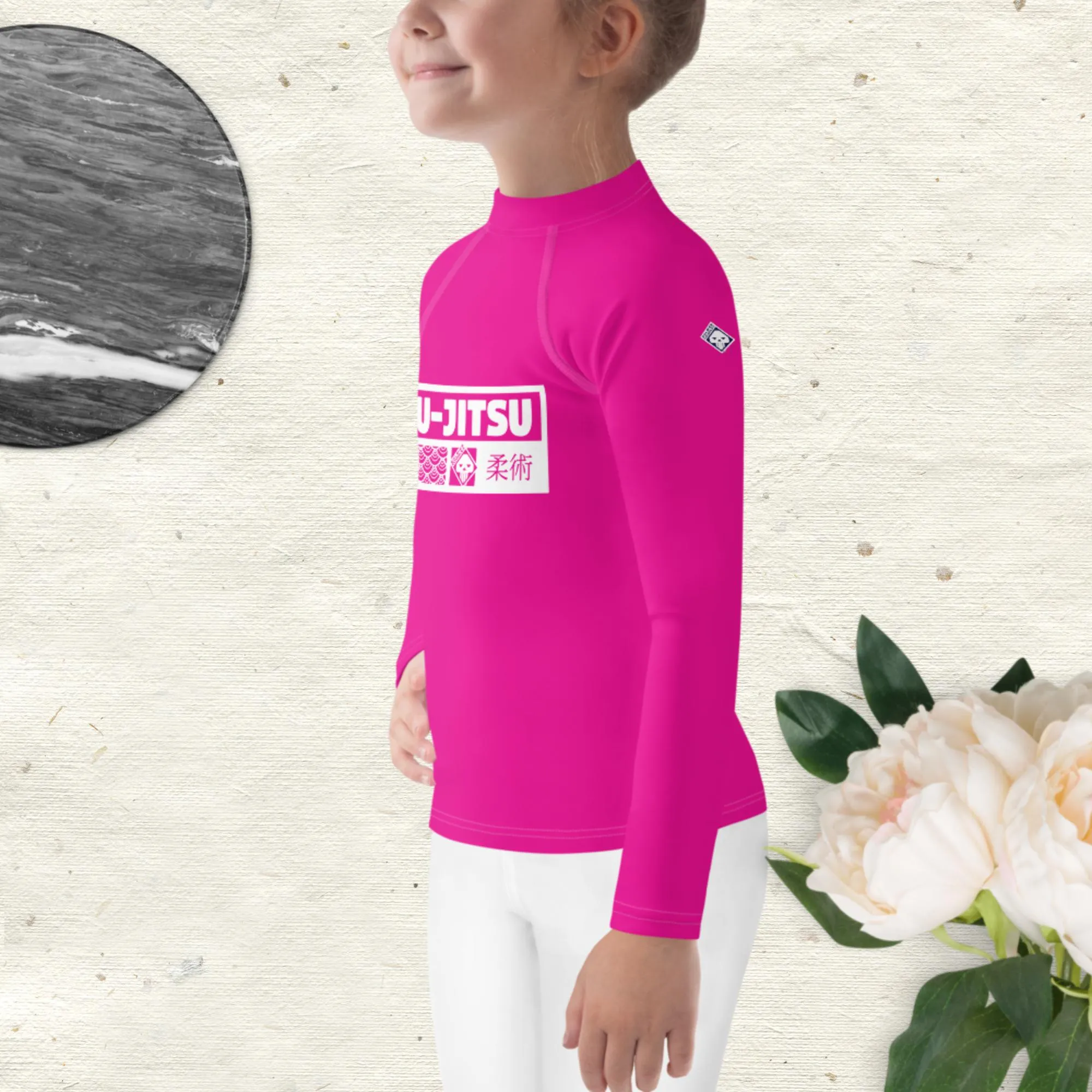 Kid's Girls Long Sleeve BJJ Rash Guard Jiu-Jitsu 003 - Hollywood Cerise