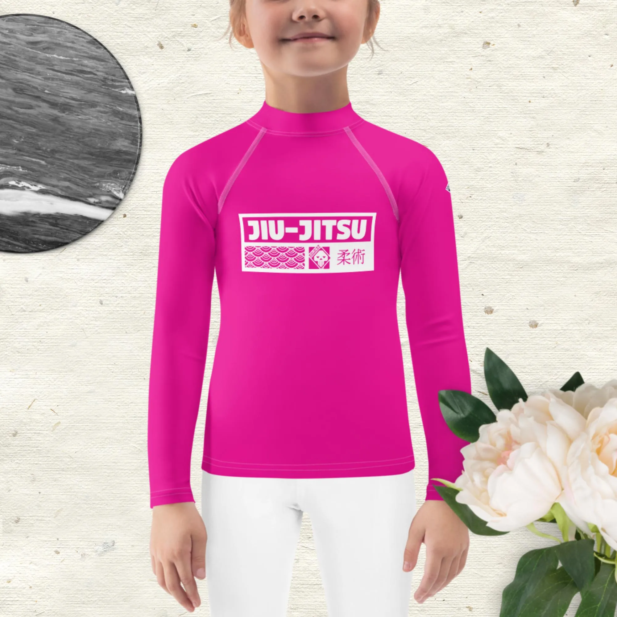 Kid's Girls Long Sleeve BJJ Rash Guard Jiu-Jitsu 003 - Hollywood Cerise