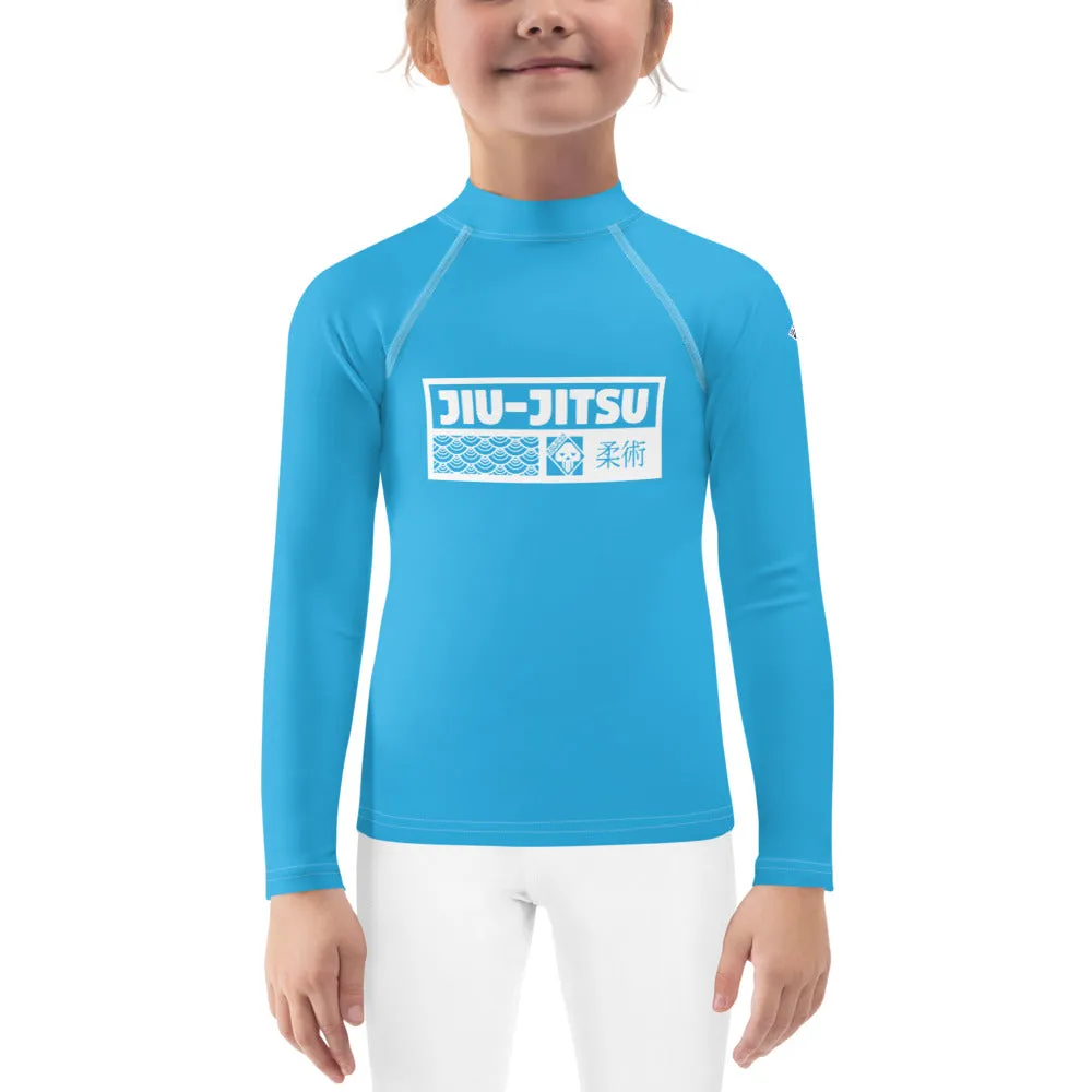 Kid's Girls Long Sleeve BJJ Rash Guard Jiu-Jitsu 005 - Cyan