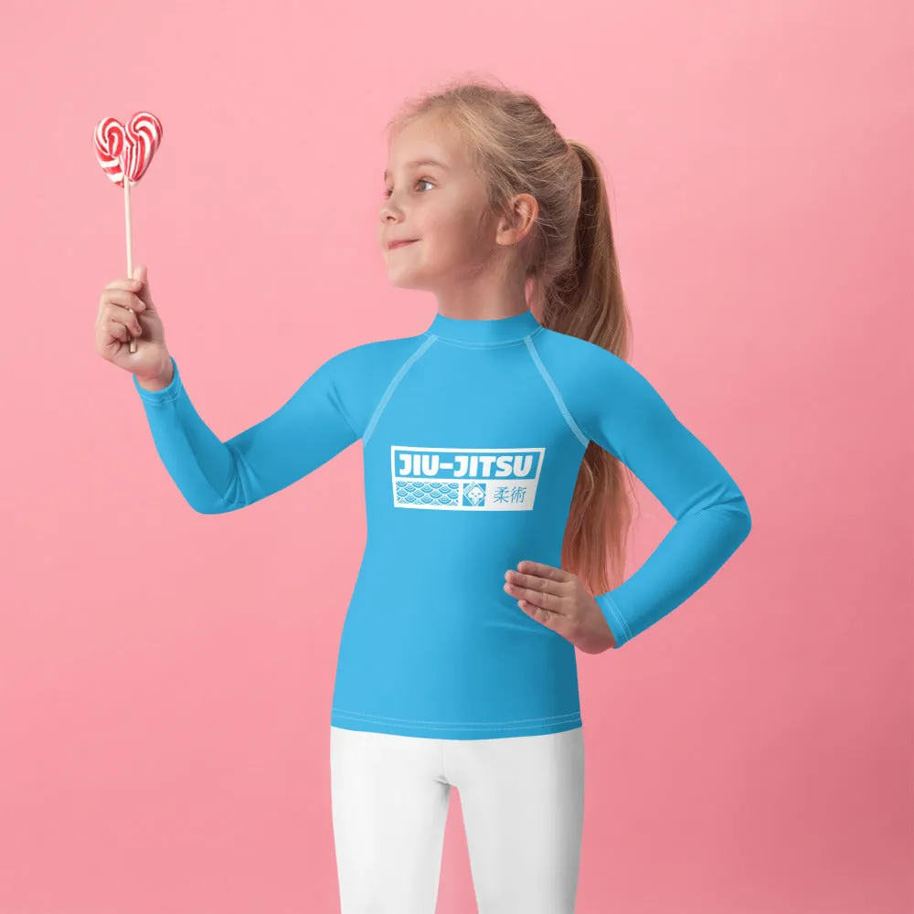 Kid's Girls Long Sleeve BJJ Rash Guard Jiu-Jitsu 005 - Cyan