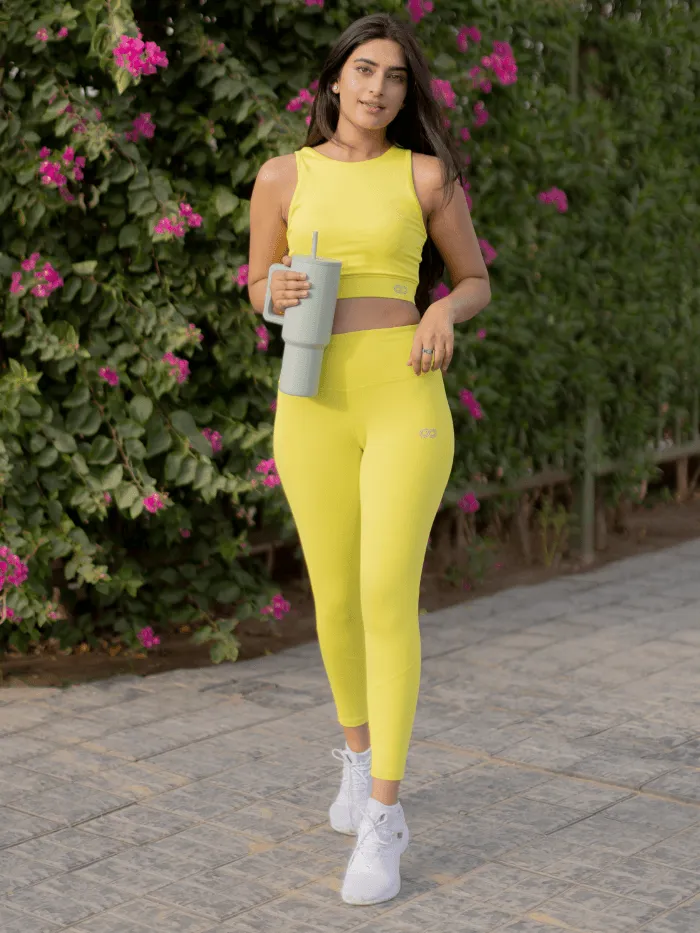 Lime Cross back Crop Top & 7/8 Leggings