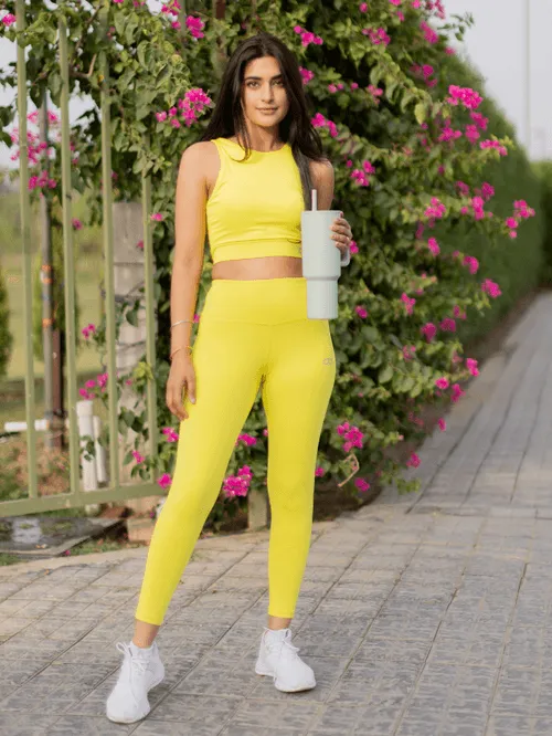 Lime Cross back Crop Top & 7/8 Leggings