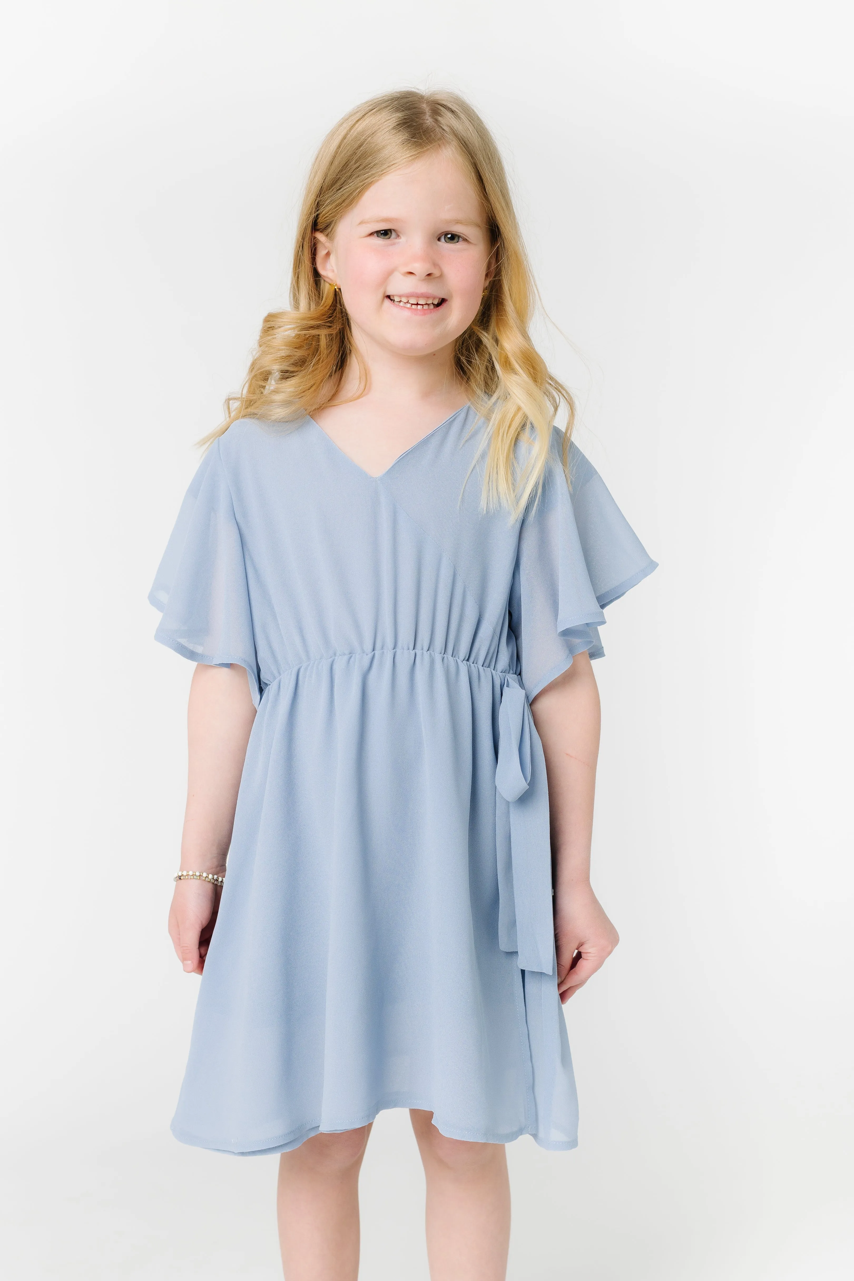 Little Naples Flutter Sleeve Girl's Dress - Arbor Blue