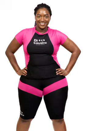 Marie's Cross Fit High Power Women Gym Cap Sleeves Top - Pink - TOP ONLY